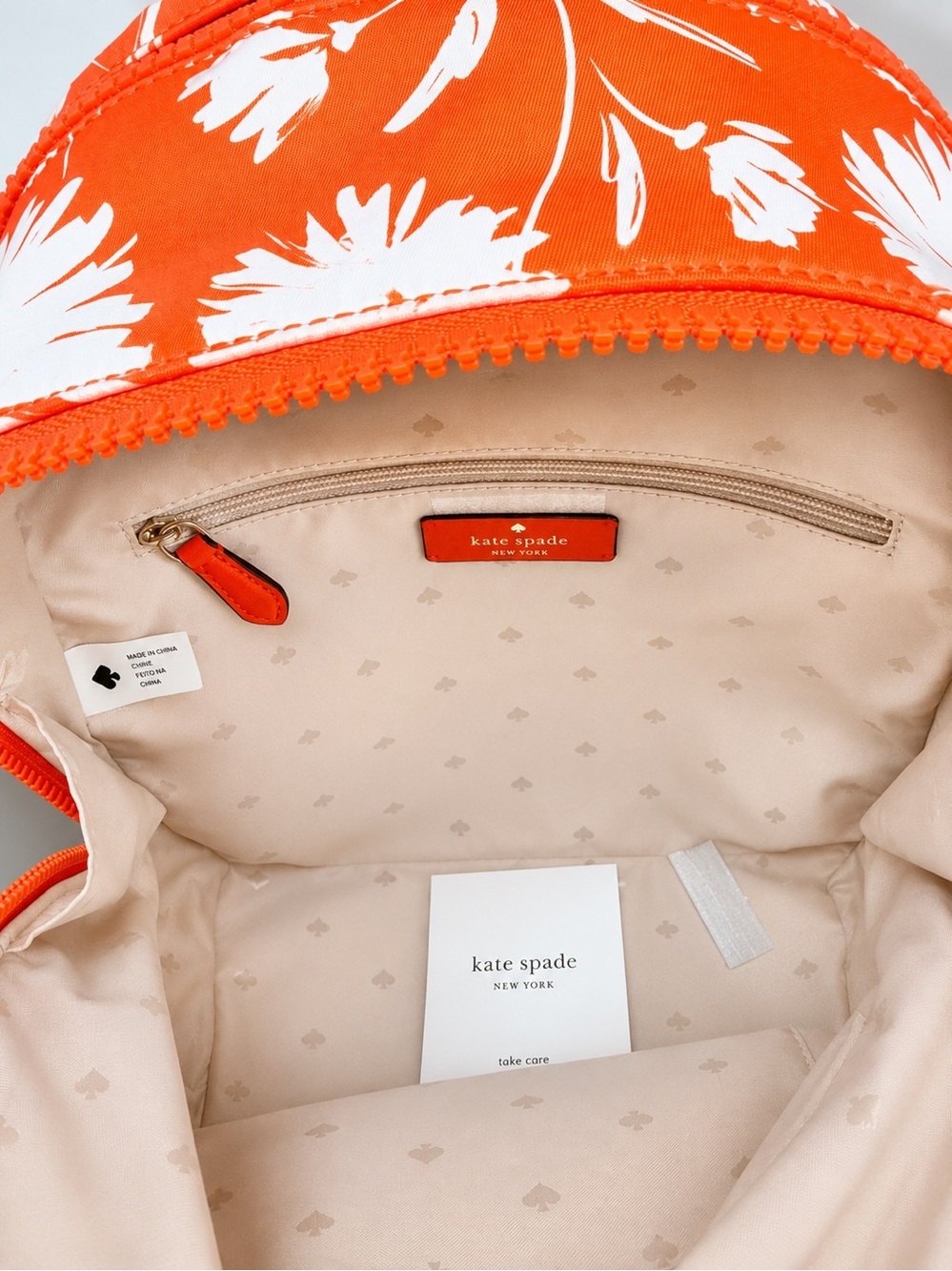 NWOT! Kate Spade Karissa Orange & White Nylon Floral Backpack - Picture 5 of 9